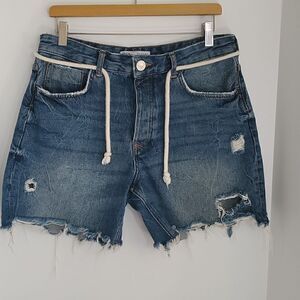 Zara Women's Denim Distressed Button Fly High Rise Shorts Size 31
